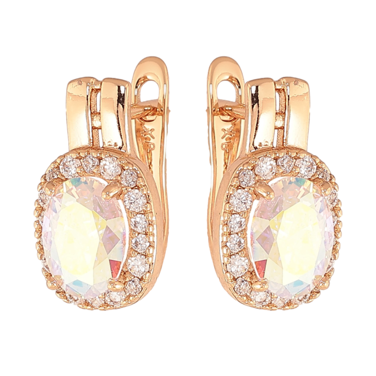 Сережки Xuping колір Позолота 18K англійський замок "Райдужні кристали в обрамленні" фото №10