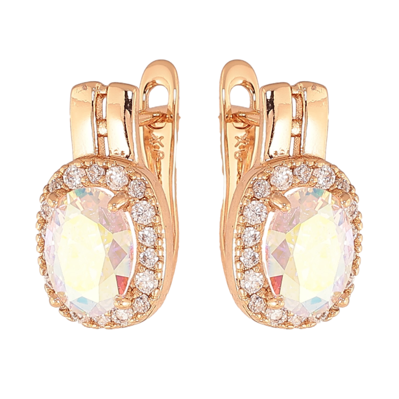 Сережки Xuping колір Позолота 18K англійський замок "Райдужні кристали в обрамленні" фото №1