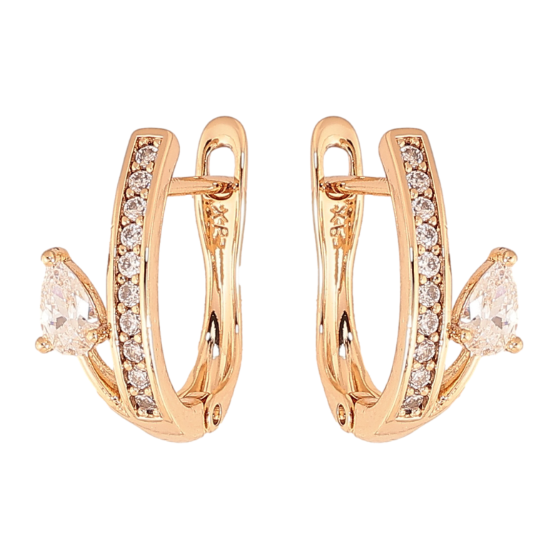 Сережки Xuping колір Позолота 18К англійський замок "Візерунок з кристалами" фото №1 Сережки Xuping колір Позолота 18К англійський замок "Візерунок з кристалами" фото №1