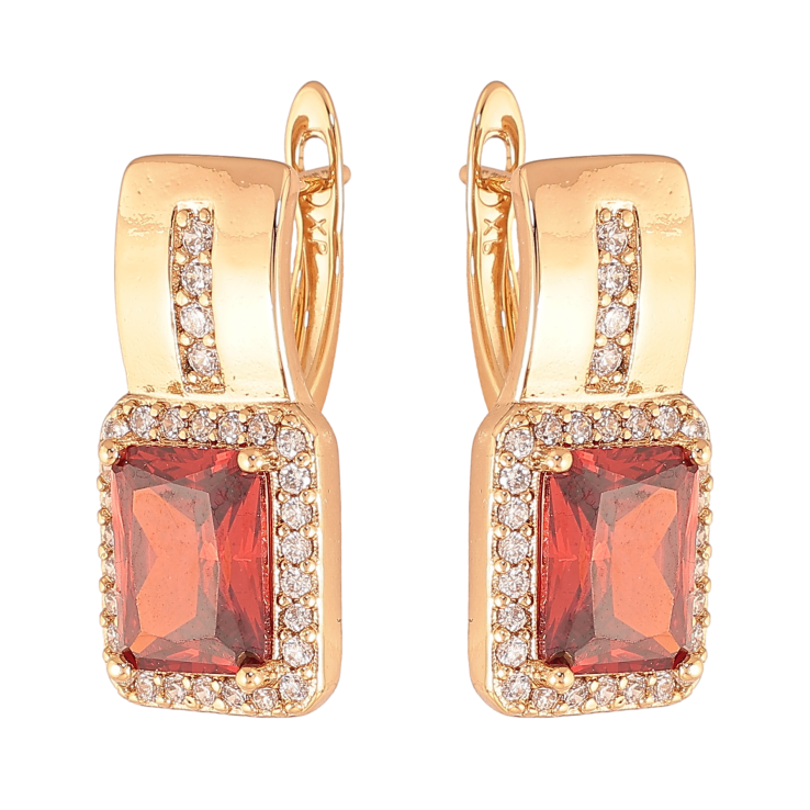 Сережки Xuping колір Позолота 18K англійський замок "Візерунок з червоними кристалами" фото №19