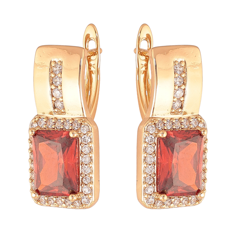 Сережки Xuping колір Позолота 18K англійський замок "Візерунок з червоними кристалами" фото №1 Сережки Xuping колір Позолота 18K англійський замок "Візерунок з червоними кристалами" фото №1