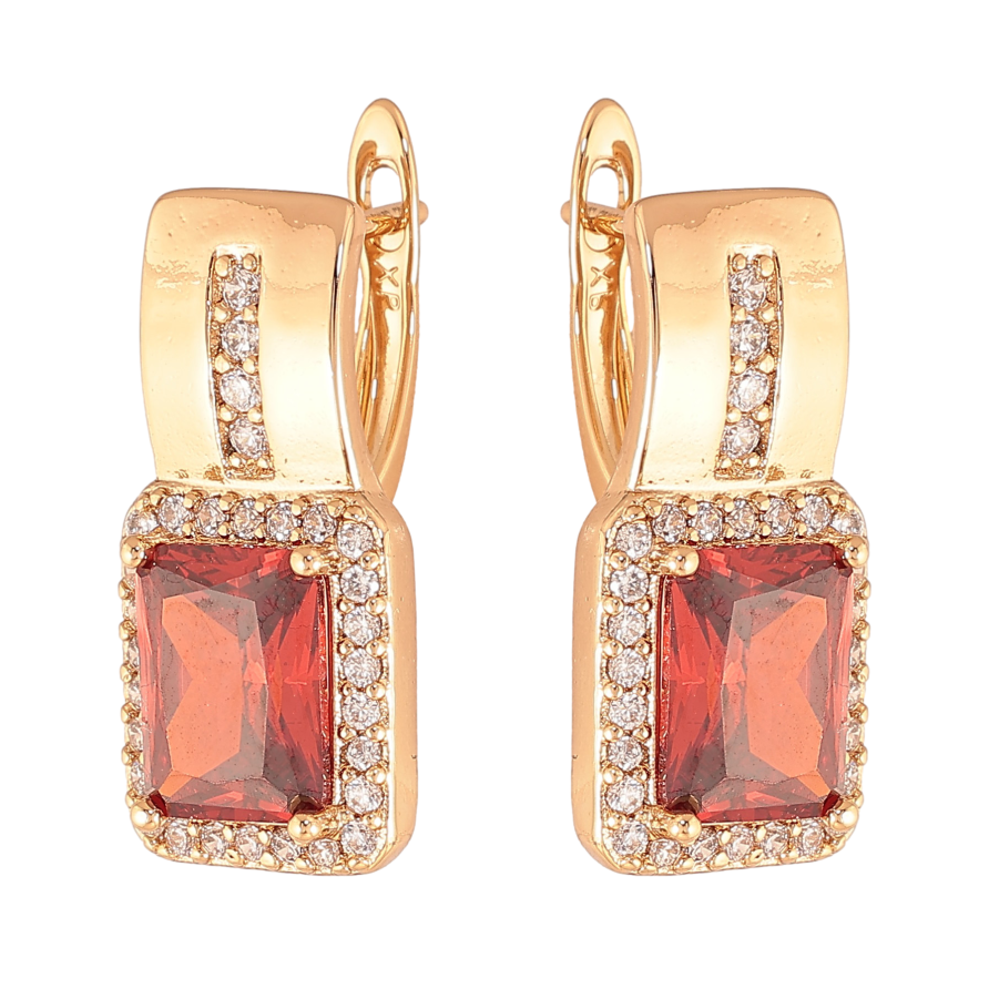 Сережки Xuping колір Позолота 18K англійський замок "Візерунок з червоними кристалами" фото №1 Сережки Xuping колір Позолота 18K англійський замок "Візерунок з червоними кристалами" фото №1