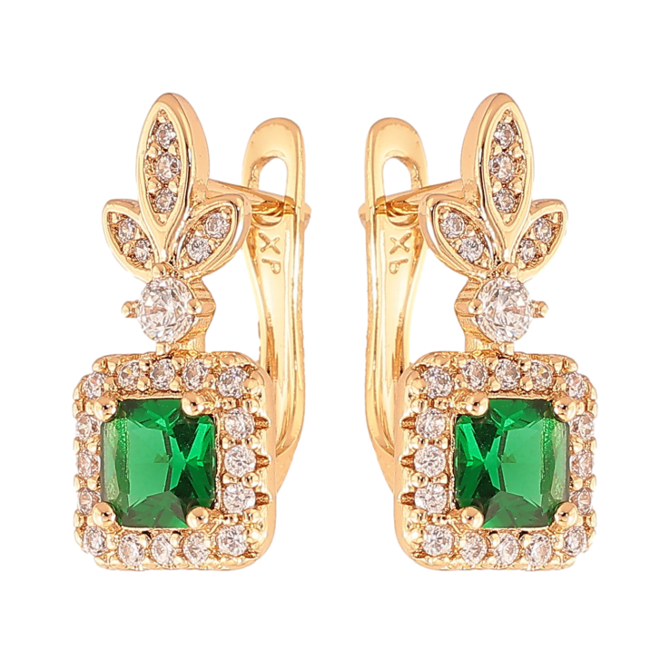 Серьги Xuping цвет Позолота 18K английский замок "Узор с зелеными кристаллами" фото №13 Серьги Xuping цвет Позолота 18K английский замок "Узор с зелеными кристаллами" фото №13