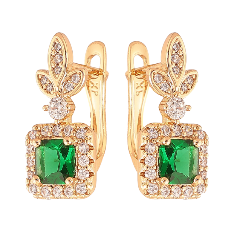 Серьги Xuping цвет Позолота 18K английский замок "Узор с зелеными кристаллами" фото №1 Серьги Xuping цвет Позолота 18K английский замок "Узор с зелеными кристаллами" фото №1