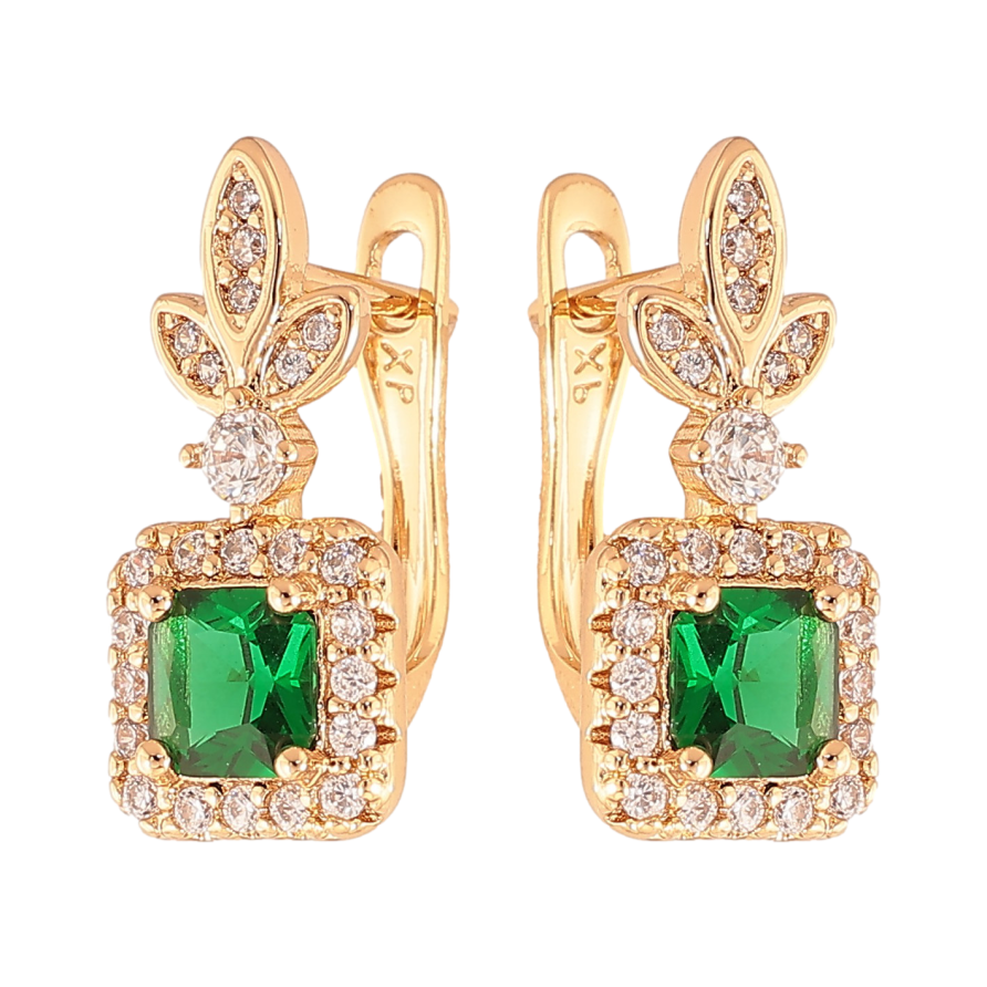 Серьги Xuping цвет Позолота 18K английский замок "Узор с зелеными кристаллами" фото №1 Серьги Xuping цвет Позолота 18K английский замок "Узор с зелеными кристаллами" фото №1