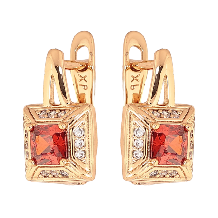 Серьги Xuping цвет Позолота 18K английский замок "Узор с красными кристаллами" фото №9 Серьги Xuping цвет Позолота 18K английский замок "Узор с красными кристаллами" фото №9