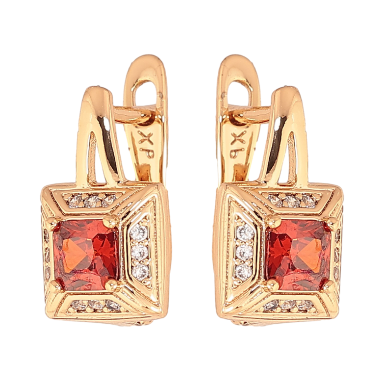 Серьги Xuping цвет Позолота 18K английский замок "Узор с красными кристаллами" фото №1 Серьги Xuping цвет Позолота 18K английский замок "Узор с красными кристаллами" фото №1