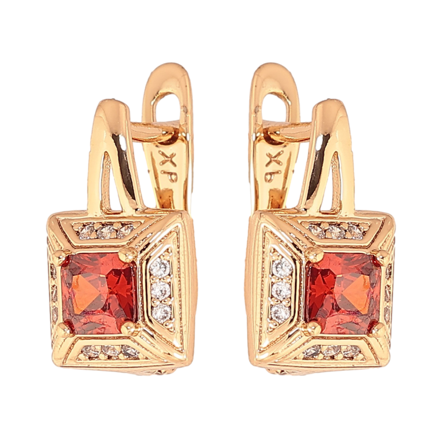Серьги Xuping цвет Позолота 18K английский замок "Узор с красными кристаллами" фото №1 Серьги Xuping цвет Позолота 18K английский замок "Узор с красными кристаллами" фото №1