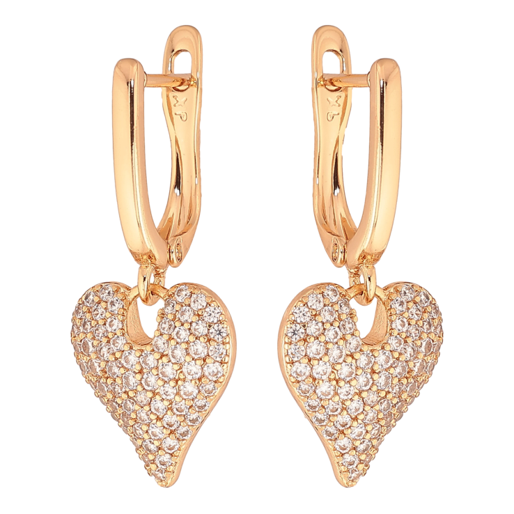 Сережки Xuping колір Позолота 18К англійський замок "Підвіски серця з інкрустацією кристалами" фото №13