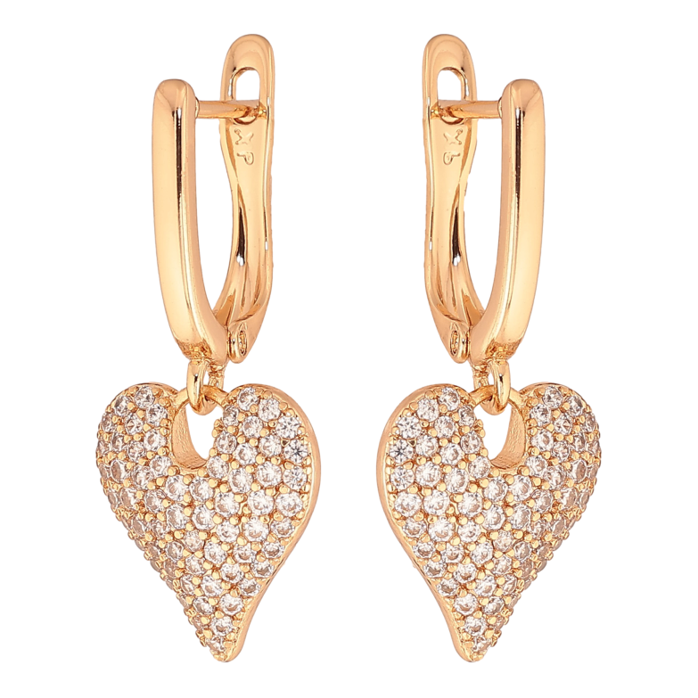 Сережки Xuping колір Позолота 18К англійський замок "Підвіски серця з інкрустацією кристалами" фото №1