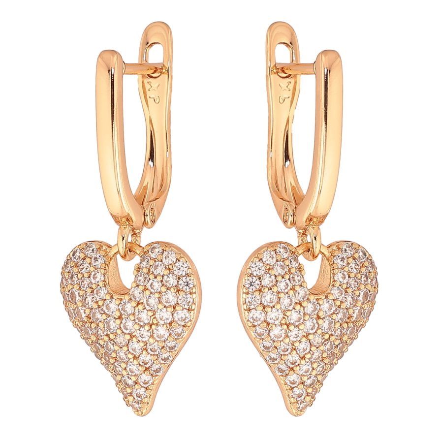 Сережки Xuping колір Позолота 18К англійський замок "Підвіски серця з інкрустацією кристалами" фото №1