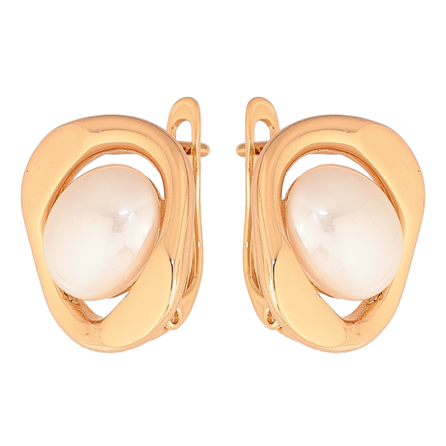 Сережки Xuping колір Позолота 18К англійський замок "Візерунок з перлинами" фото №1