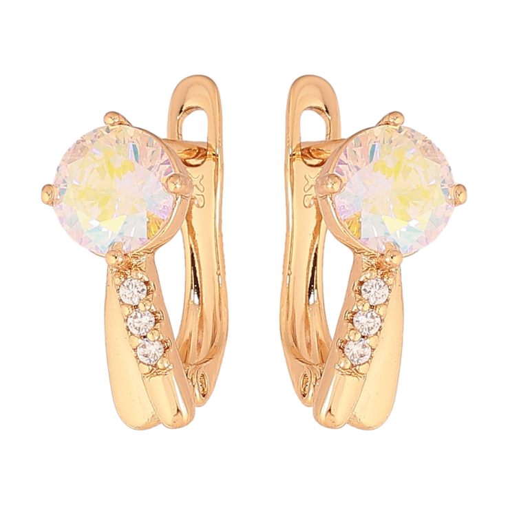 Сережки Xuping колір Позолота 18К англійський замок "Візерунок з райдужними кристалами" фото №5