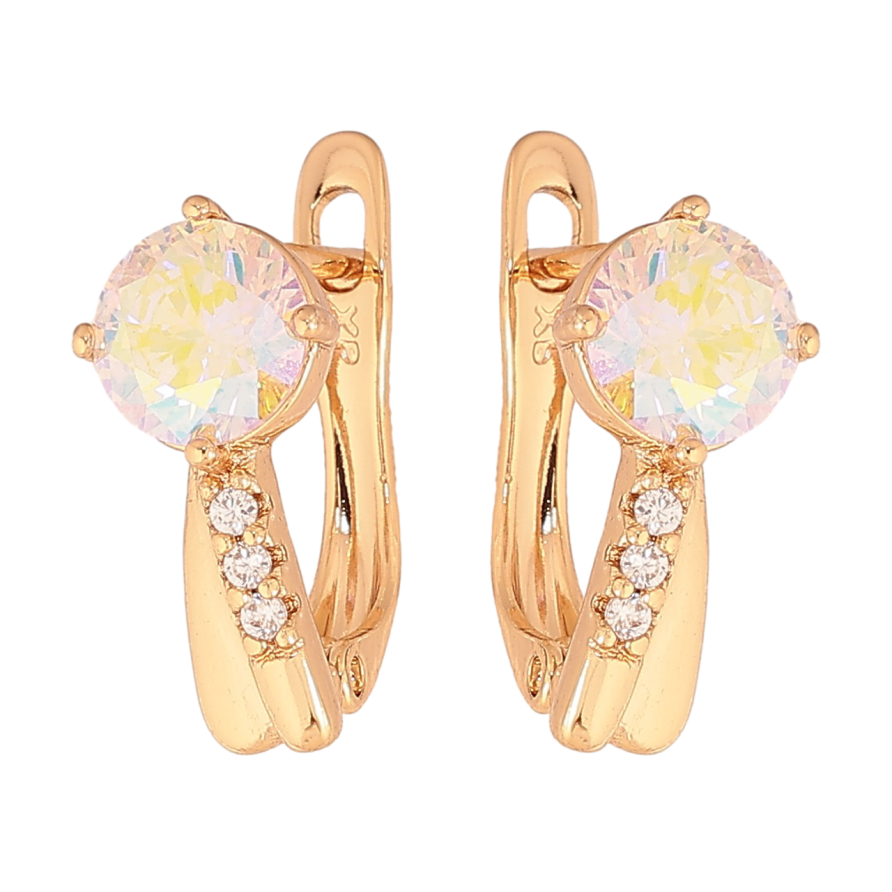 Сережки Xuping колір Позолота 18К англійський замок "Візерунок з райдужними кристалами" фото №1