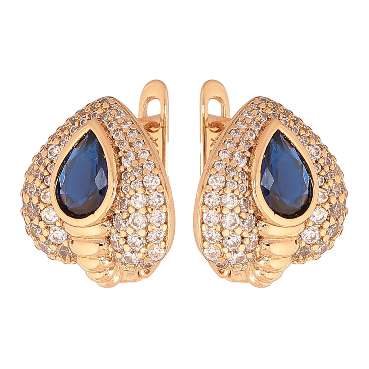 Сережки Xuping колір Позолота 18К англійський замок "Інкрустація із синіми кристалами" фото №3