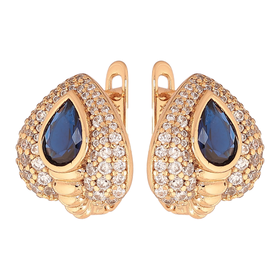 Сережки Xuping колір Позолота 18К англійський замок "Інкрустація із синіми кристалами" фото №1