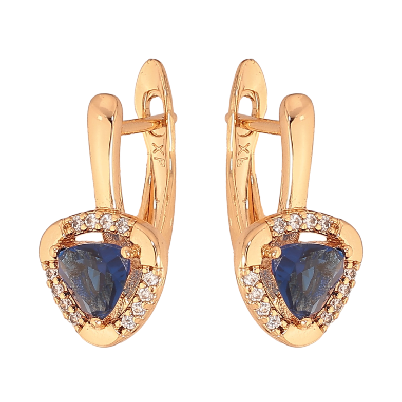 Сережки Xuping колір Позолота 18К англійський замок "Візерунок з синіми кристалами" фото №1 Сережки Xuping колір Позолота 18К англійський замок "Візерунок з синіми кристалами" фото №1