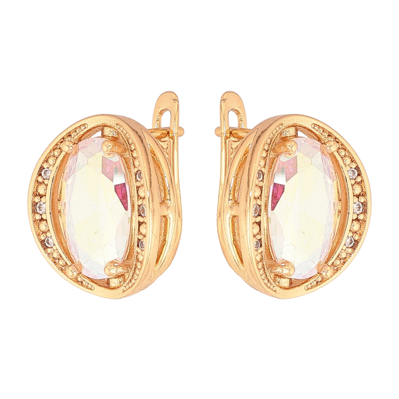 Сережки Xuping колір Позолота 18К англійський замок "Райдужні кристали в обрамленні" фото №1