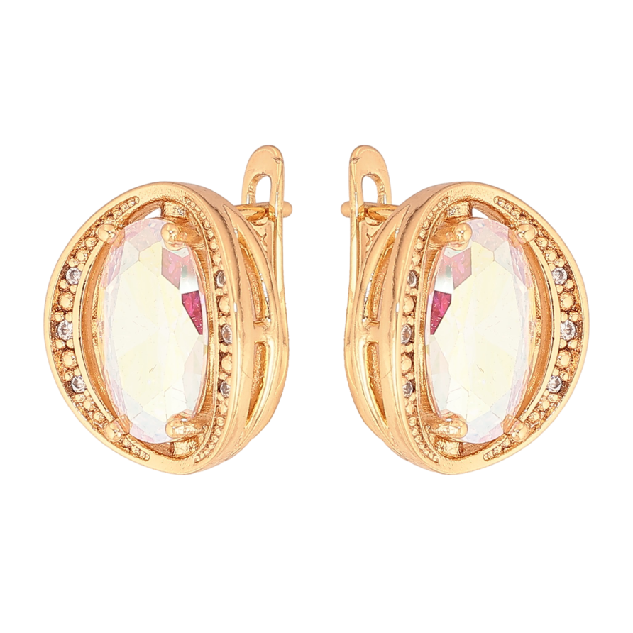 Сережки Xuping колір Позолота 18К англійський замок "Райдужні кристали в обрамленні" фото №1