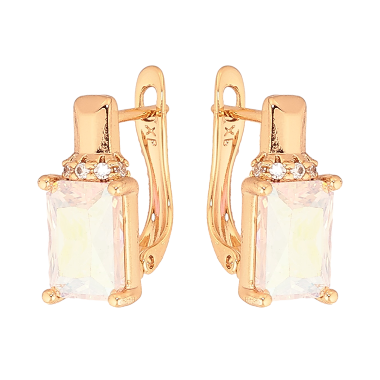 Сережки Xuping колір Позолота 18К англійський замок "Візерунок з райдужними кристалами" фото №1 Сережки Xuping колір Позолота 18К англійський замок "Візерунок з райдужними кристалами" фото №1