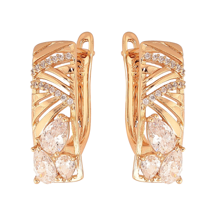 Сережки Xuping колір Позолота 18К англійський замок "Візерунок з кристалами" фото №4
