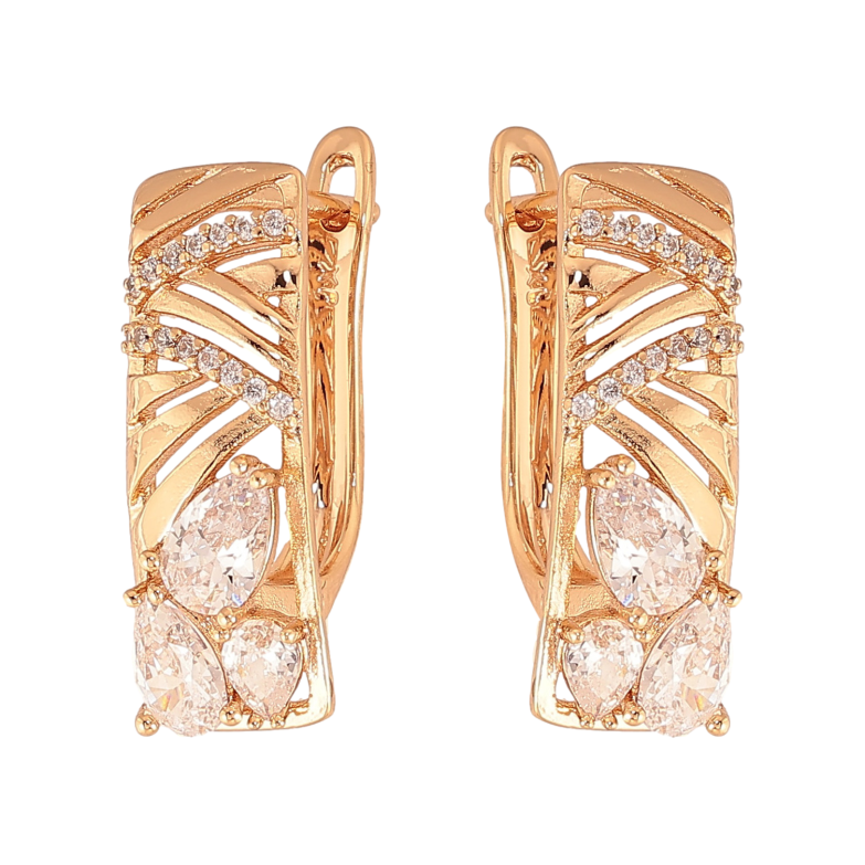 Серьги Xuping цвет Позолота 18К английский замок "Узор с кристаллами" фото №1