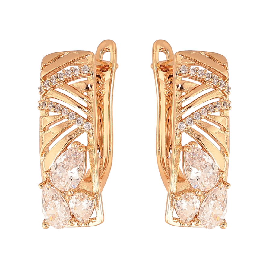 Серьги Xuping цвет Позолота 18К английский замок "Узор с кристаллами" фото №1
