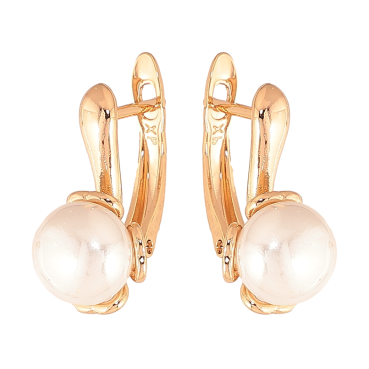 Серьги Xuping цвет Позолота 18К английский замок "Цветочки с жемчугом" фото №2 Серьги Xuping цвет Позолота 18К английский замок "Цветочки с жемчугом" фото №2