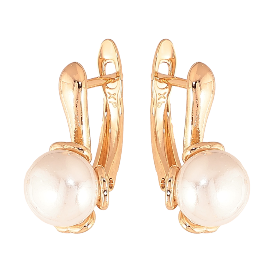 Серьги Xuping цвет Позолота 18К английский замок "Цветочки с жемчугом" фото №1 Серьги Xuping цвет Позолота 18К английский замок "Цветочки с жемчугом" фото №1