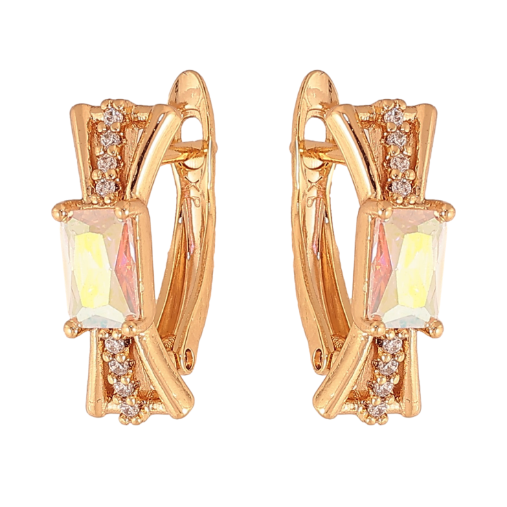 Сережки Xuping колір Позолота 18К англійський замок "Візерунок з райдужними кристалами" фото №24