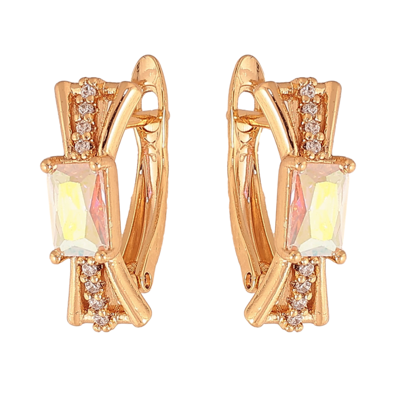 Серьги Xuping цвет Позолота 18К английский замок "Узор с радужными кристаллами" фото №1