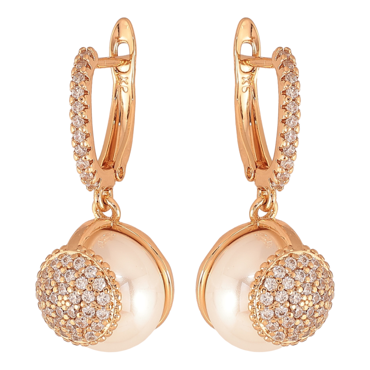 Сережки Xuping колір Позолота 18К англійський замок "Підвіски з перлинами та інкрустацією кристалами" фото №23