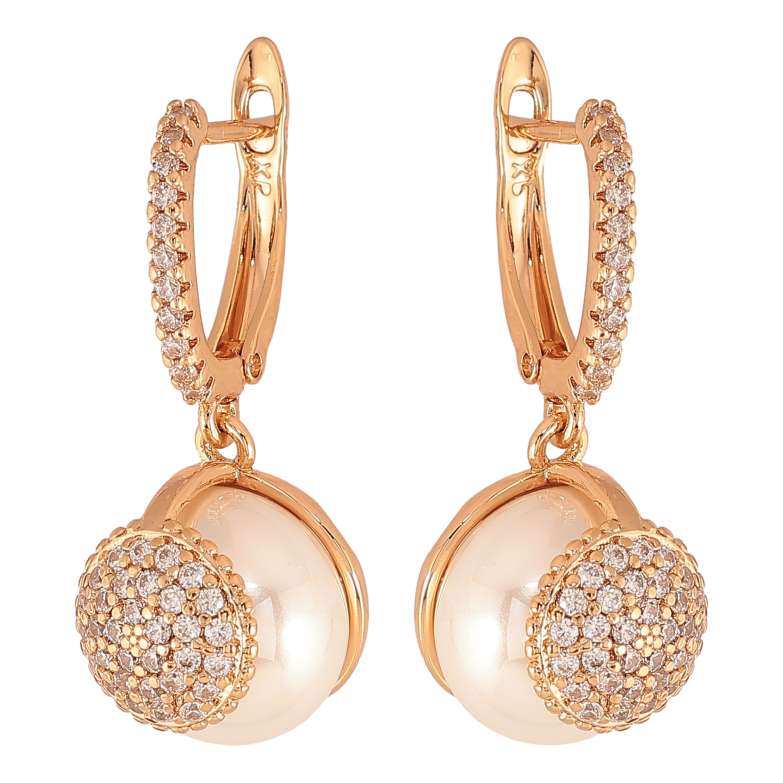 Серьги Xuping цвет Позолота 18К английский замок "Подвески с жемчужинами и инкрустацией кристаллами" фото №1 Серьги Xuping цвет Позолота 18К английский замок "Подвески с жемчужинами и инкрустацией кристаллами" фото №1