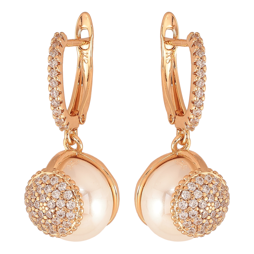 Серьги Xuping цвет Позолота 18К английский замок "Подвески с жемчужинами и инкрустацией кристаллами" фото №1 Серьги Xuping цвет Позолота 18К английский замок "Подвески с жемчужинами и инкрустацией кристаллами" фото №1