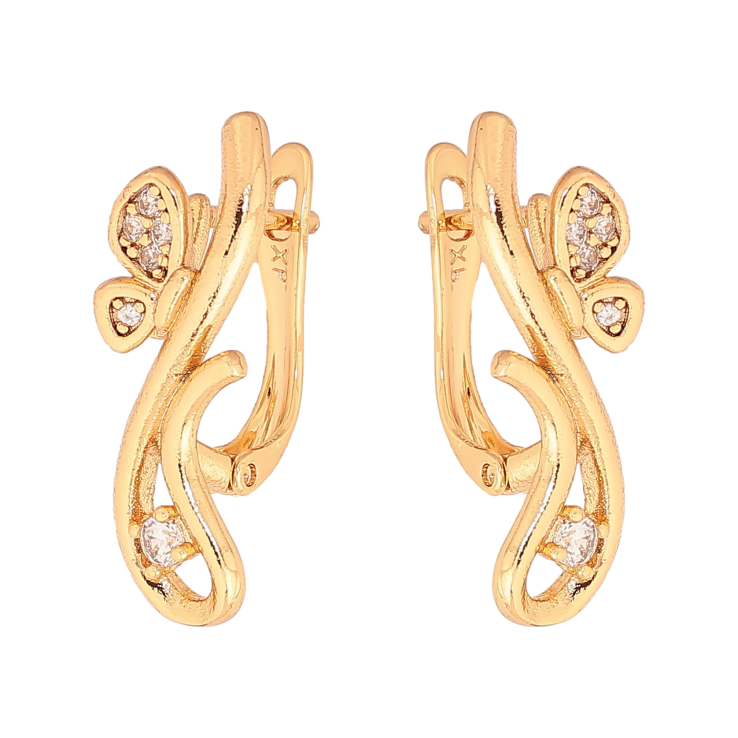 Сережки Xuping колір Позолота 18К англійський замок "Візерунок з кристалами" фото №15