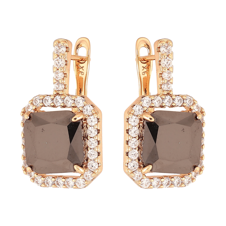 Сережки Xuping колір Позолота 18К англійський замок "Візерунок з чорними кристалами" фото №13