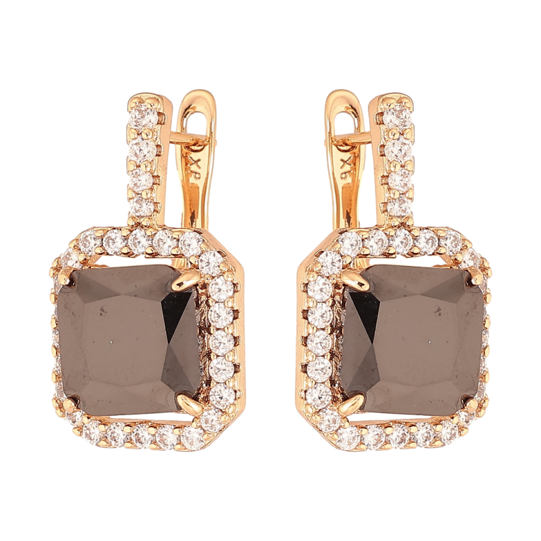 Сережки Xuping колір Позолота 18К англійський замок "Візерунок з чорними кристалами" фото №1