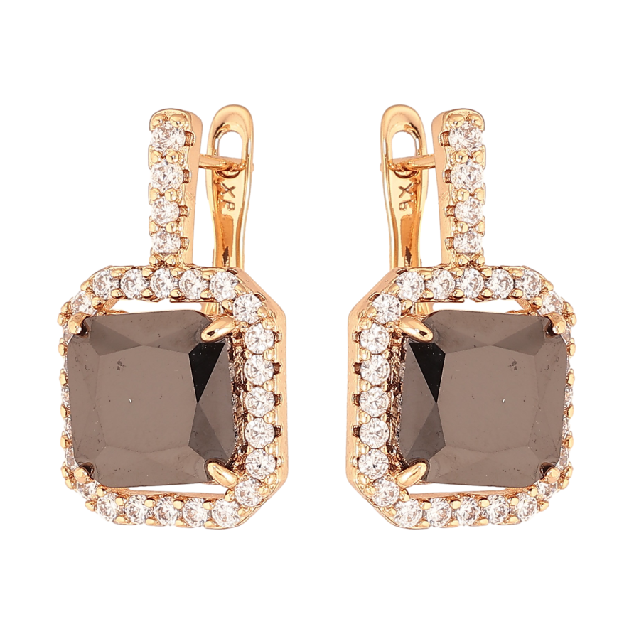 Сережки Xuping колір Позолота 18К англійський замок "Візерунок з чорними кристалами" фото №1