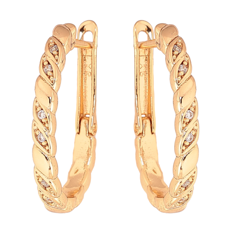 Сережки Xuping колір Позолота 18К англійський замок "Візерунок з кристалами" фото №10