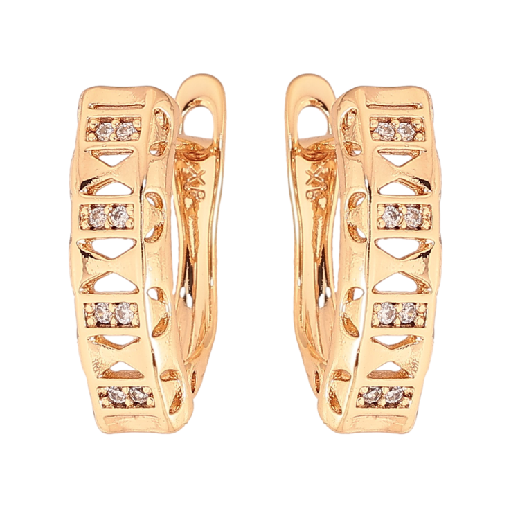 Сережки Xuping колір Позолота 18К англійський замок "Візерунок з кристалами" фото №6