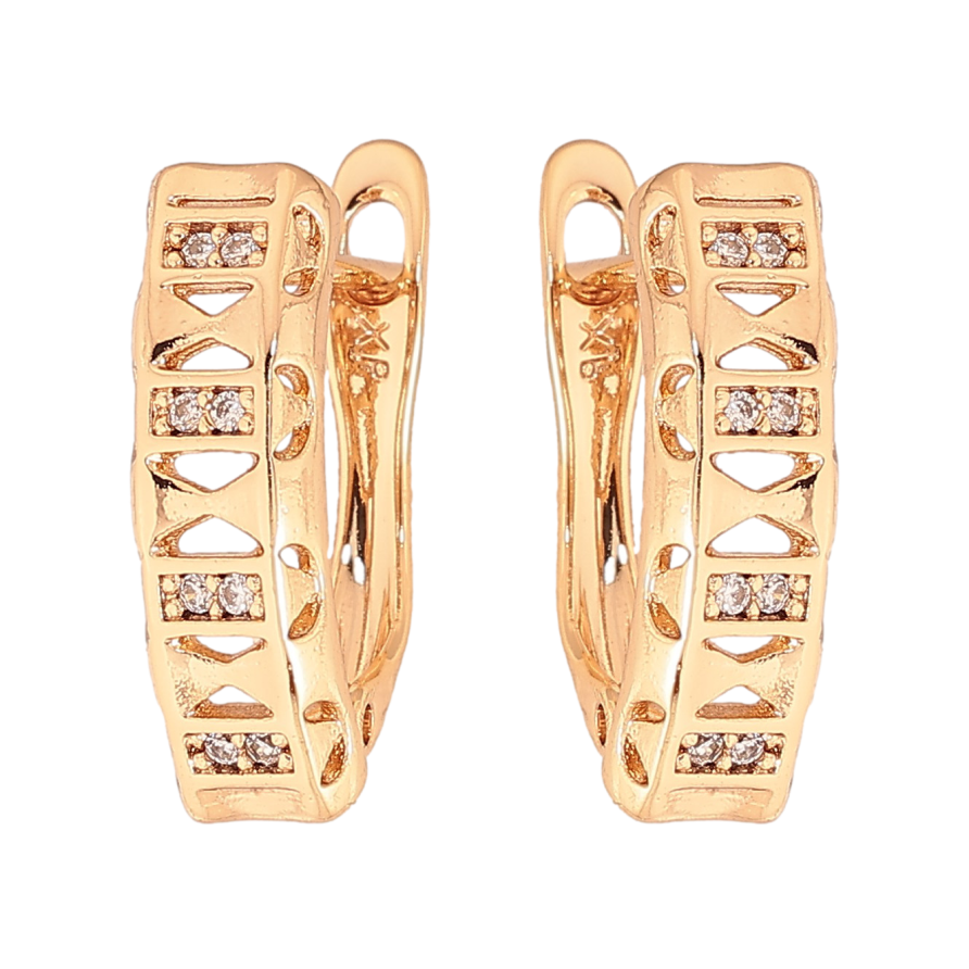 Сережки Xuping колір Позолота 18К англійський замок "Візерунок з кристалами" фото №1