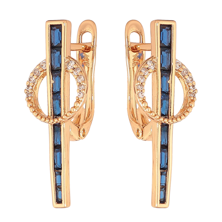 Сережки Xuping колір Позолота 18К англійський замок "Доріжки синіх кристалів з колечками" фото №4 Сережки Xuping колір Позолота 18К англійський замок "Доріжки синіх кристалів з колечками" фото №4