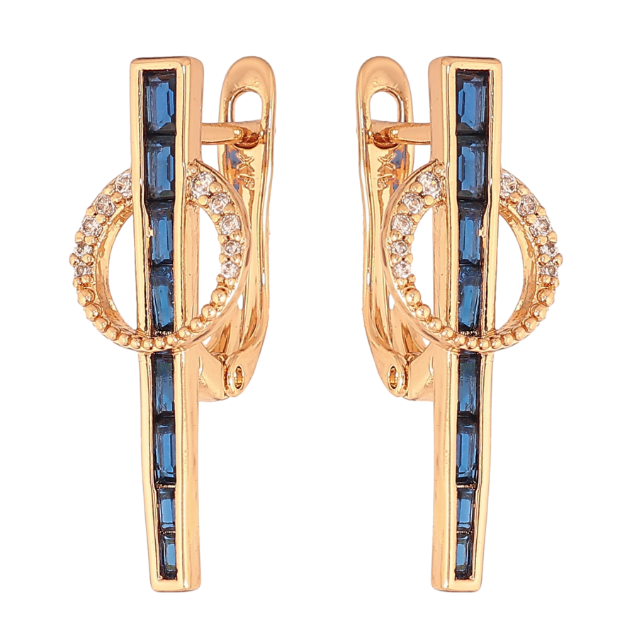 Сережки Xuping колір Позолота 18К англійський замок "Доріжки синіх кристалів з колечками" фото №1