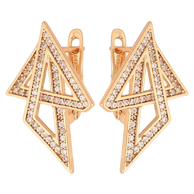 Серьги Xuping цвет Позолота 18К английский замок "Узор с кристаллами" фото №3