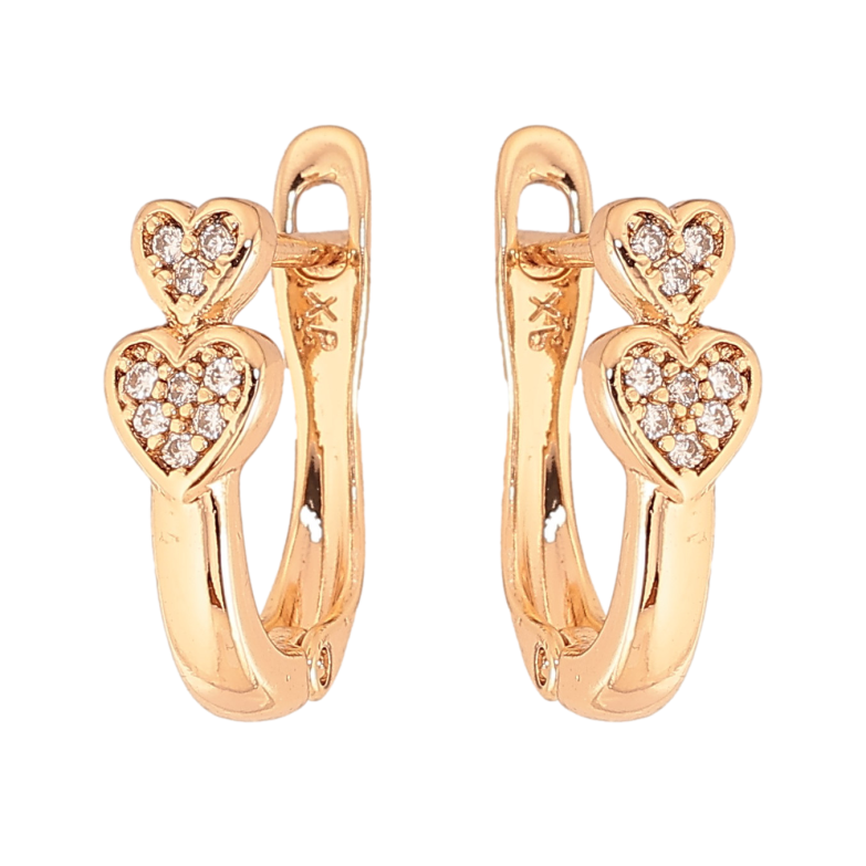 Серьги Xuping цвет Позолота 18К английский замок "Узор сердечки с кристаллами" фото №1