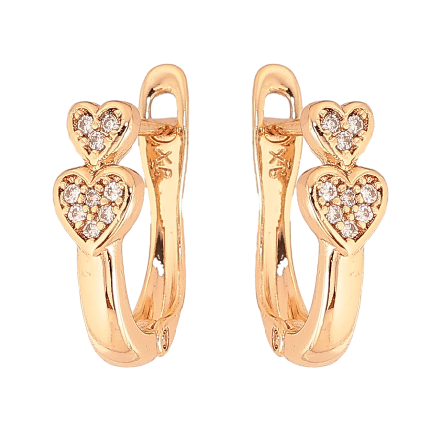 Серьги Xuping цвет Позолота 18К английский замок "Узор сердечки с кристаллами" фото №1