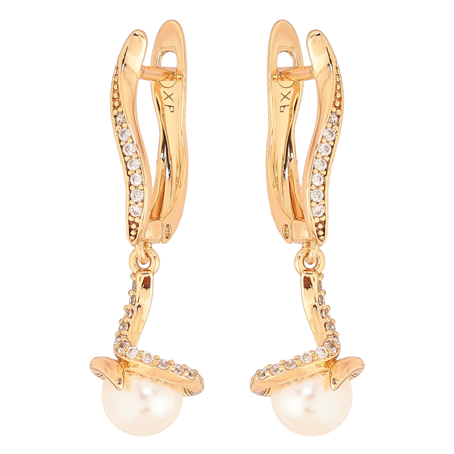 Серьги Xuping цвет Позолота 18К английский замок "Жемчужные подвески" фото №1