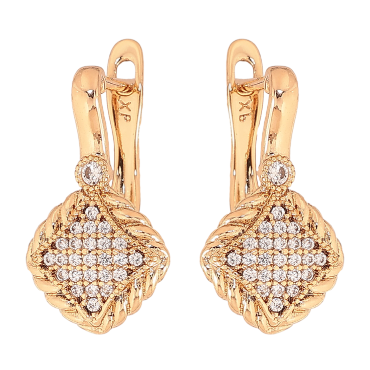 Сережки Xuping колір Позолота 18К англійський замок "Візерунок з кристалами" фото №23