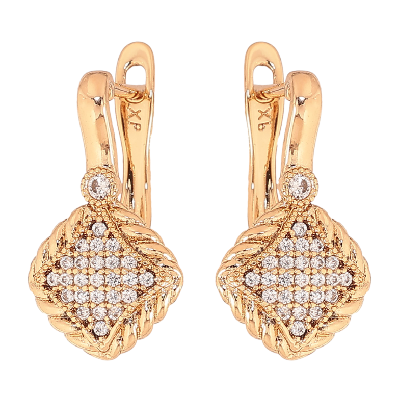 Серьги Xuping цвет Позолота 18К английский замок "Узор с кристаллами" фото №1 Серьги Xuping цвет Позолота 18К английский замок "Узор с кристаллами" фото №1