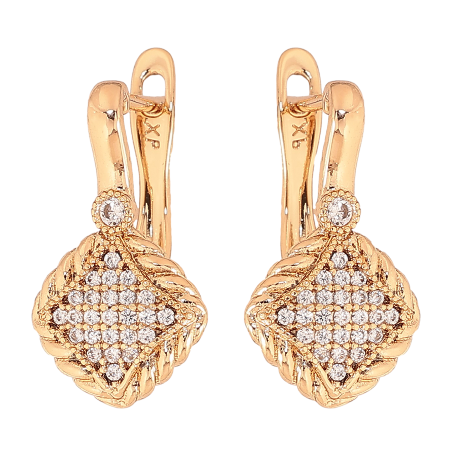 Сережки Xuping колір Позолота 18К англійський замок "Візерунок з кристалами" фото №1